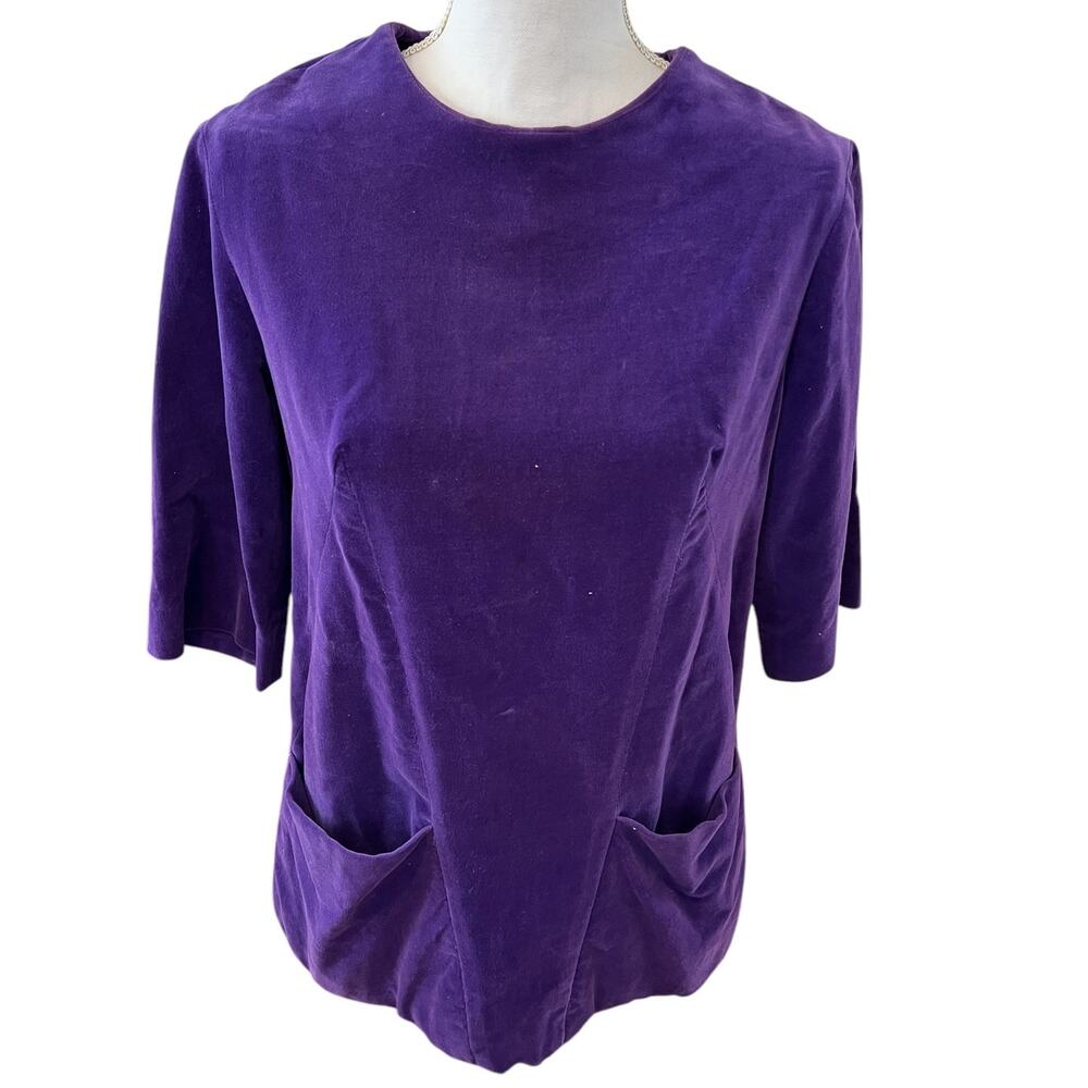 Vintage 60s Confezioni Italian Velvet Cropped Sleeve Tunic Top Purple